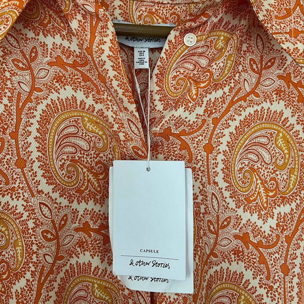 & Other Stories Capsule Collection Orange Paisley Button Down - Picture 3 of 9